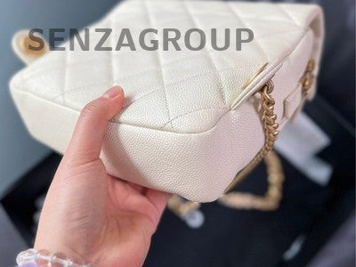 Chanel Quilted Chain Backpack White Gold Hardware Classic Fashion Women
