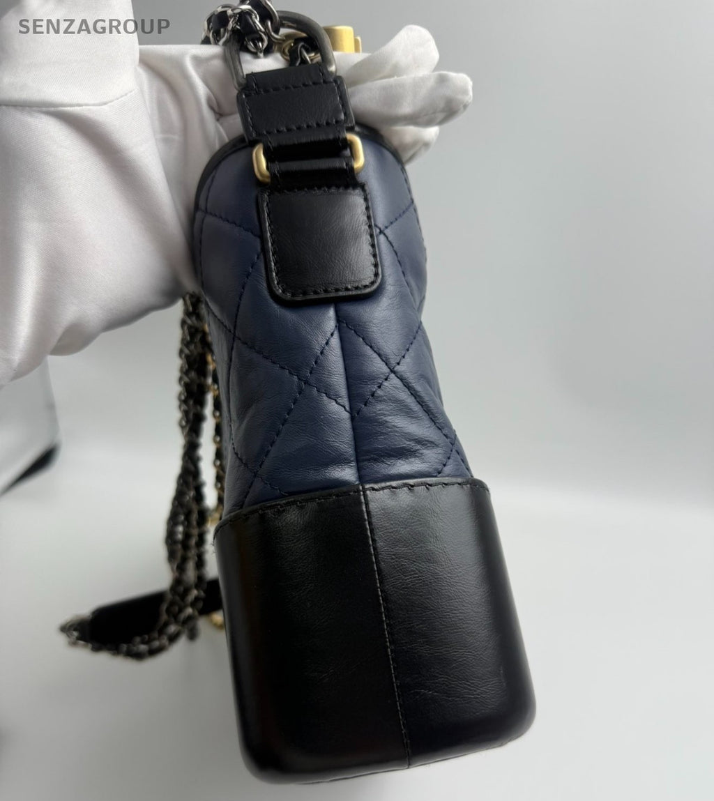 Chanel Gabrielle MM Calfskin Chain Shoulder Bag Crossbody Navy Black Gold Women