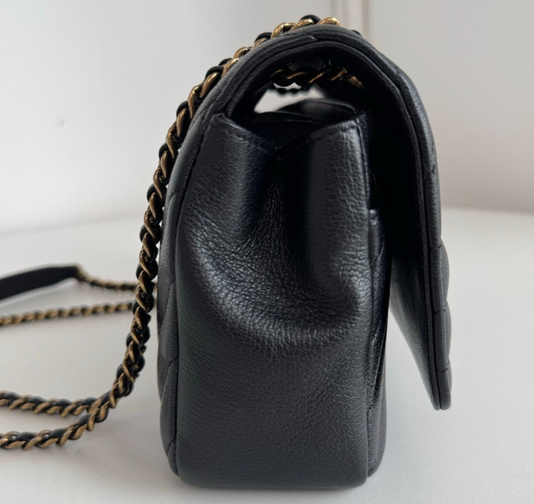 Chanel Chain 2Way Shoulder Bag Crossbody Black Gold Women Classic Fashion