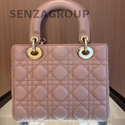 Dior Lady Dior Cannage Bag Pink Gold Hardware Tote Shoulder Bag