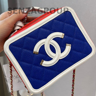 Chanel Blue Medium Vanity Case Camera Bag with Chain Strap