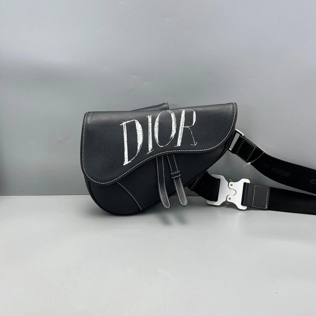 Dior Black Graffiti Saddle Waist Bag For Women
