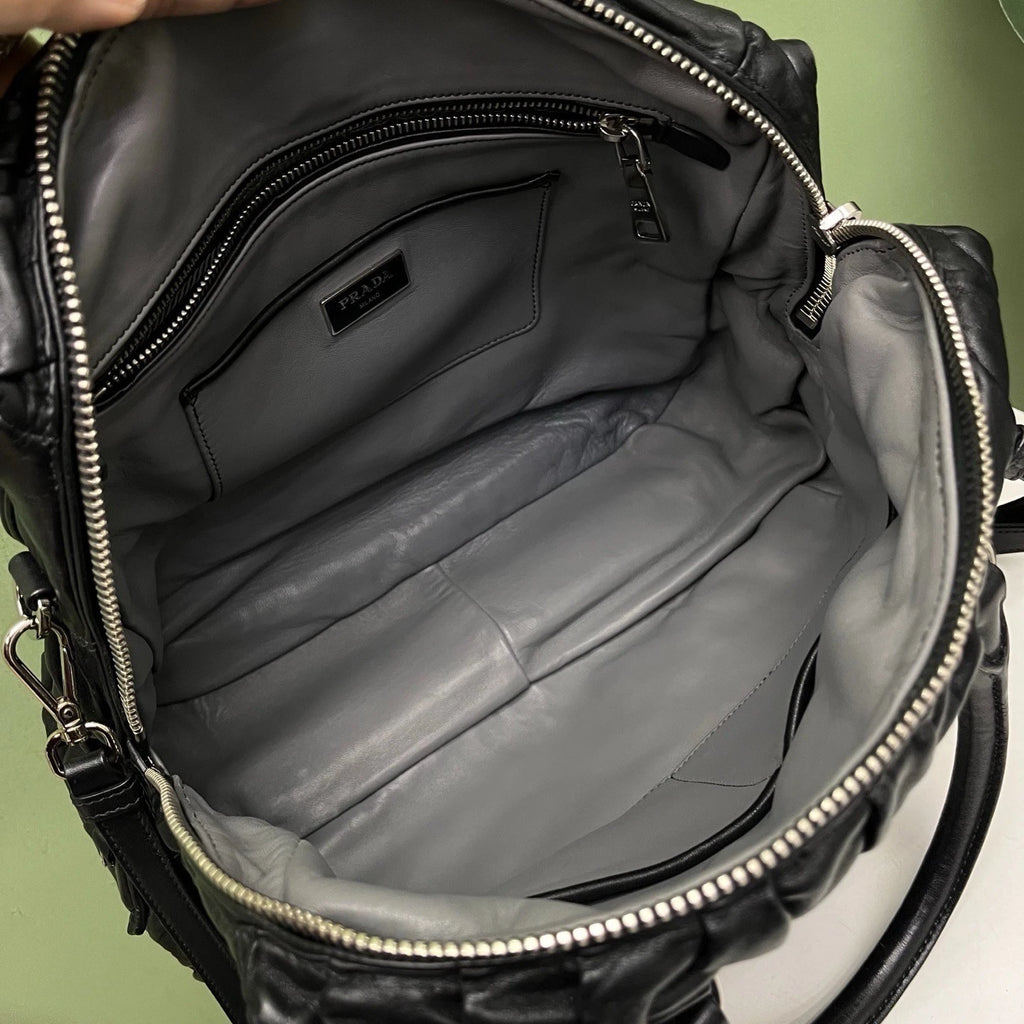 Prada Tote Bag 2ways Black Silver Hardware Crossbody Bag Excellent