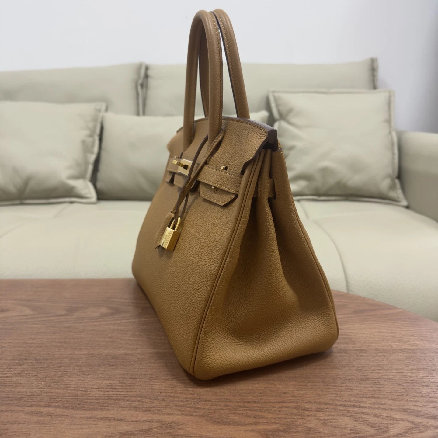 Hermes Birkin 30 Top Handle Brown Gold Women Classic