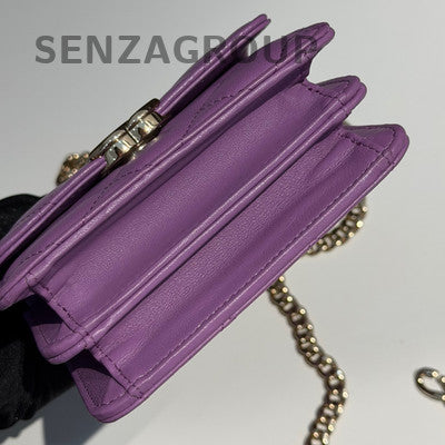 Chanel Mini Purple Quilted WOC Gold Hardware Crossbody Bag Women's Fashion