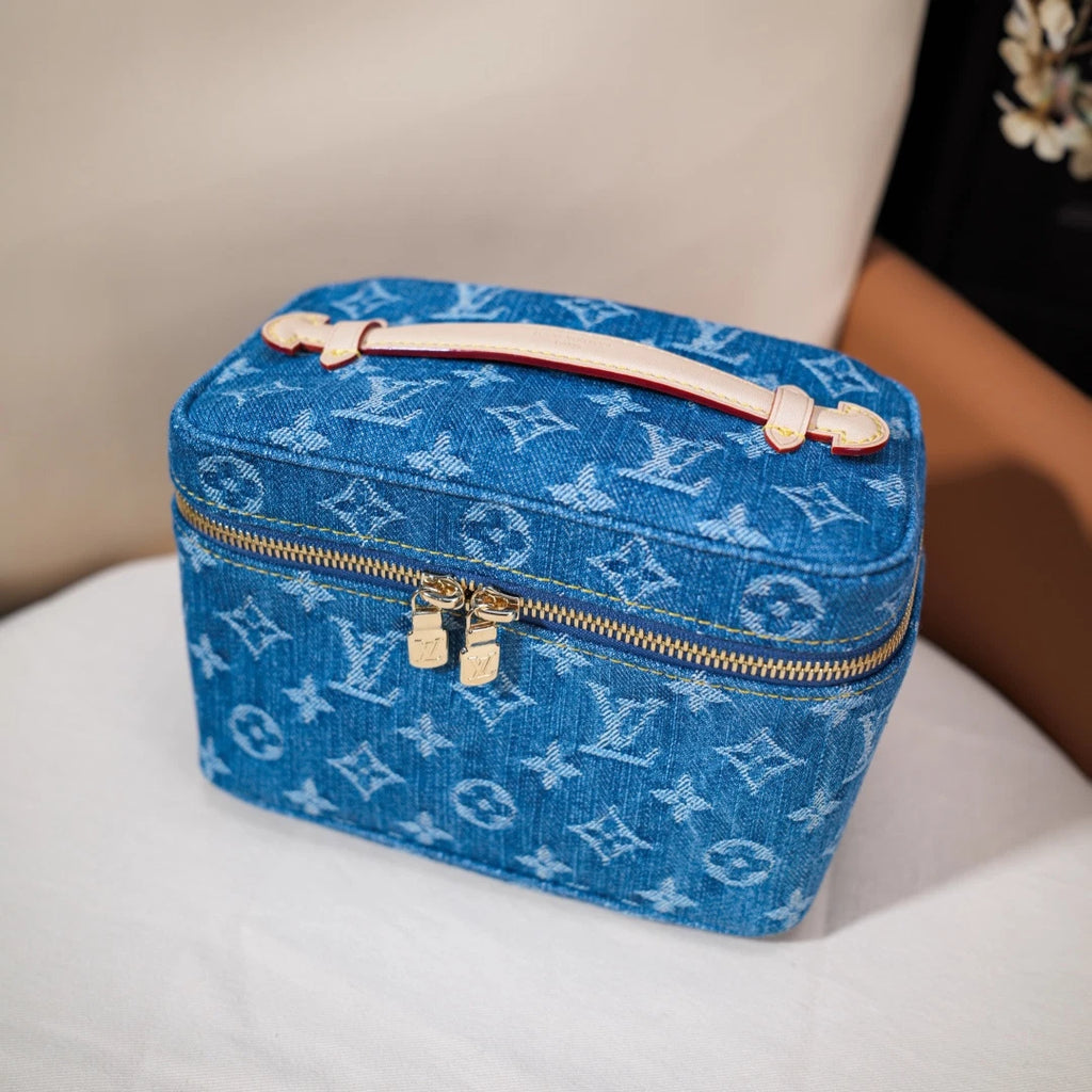 Excellent Louis Vuitton Nice Mini Denim Vanity Monogram Top Handle Bag GHW