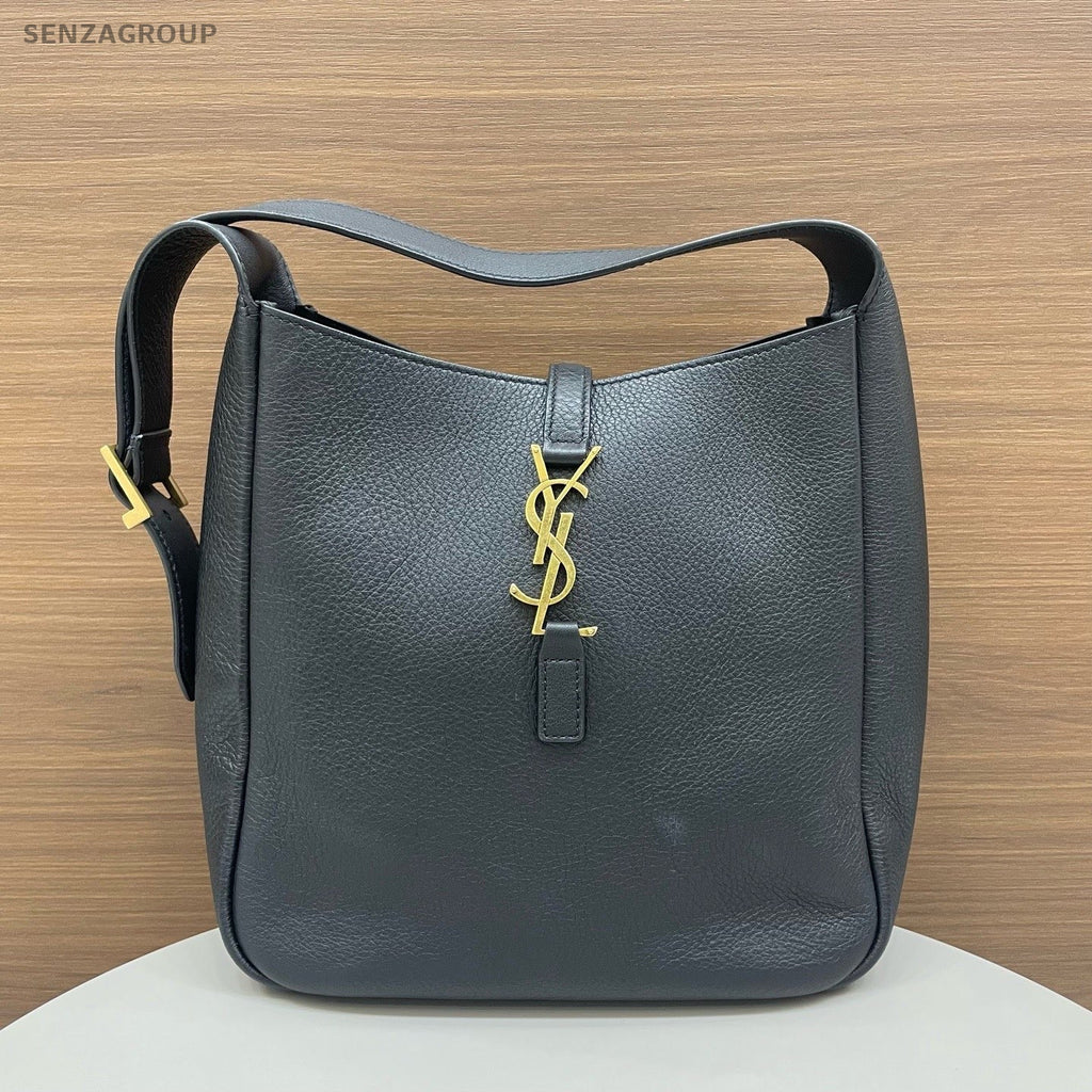 Saint Laurent Hobo PM Shoulder Bag Black Gold Used Women Classic Fashion