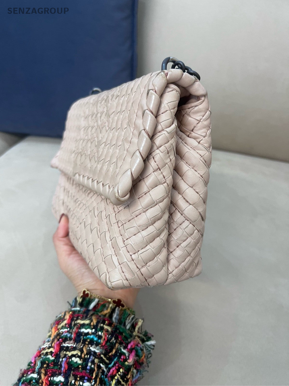 Bottega Veneta Embroidery Lambskin Chain Shoulder bag Apricot color Women