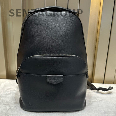 Louis Vuitton Anton Black Leather Backpack Silver Hardware Unisex Classic