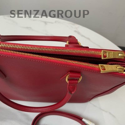 PRADA Saffiano Lux Tote Bag Red Gold Hardware Women's Handbag Shoulder Bag