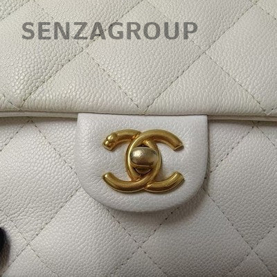 Chanel White Gold Calfskin Chain Shoulder Crossbody Bag Classic Quilted