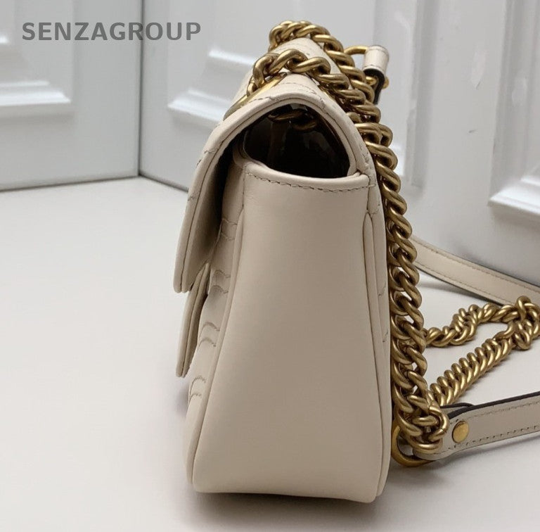 Gucci Marmont Chain Shoulder Bag Crossbody White Gold Used Women Classic