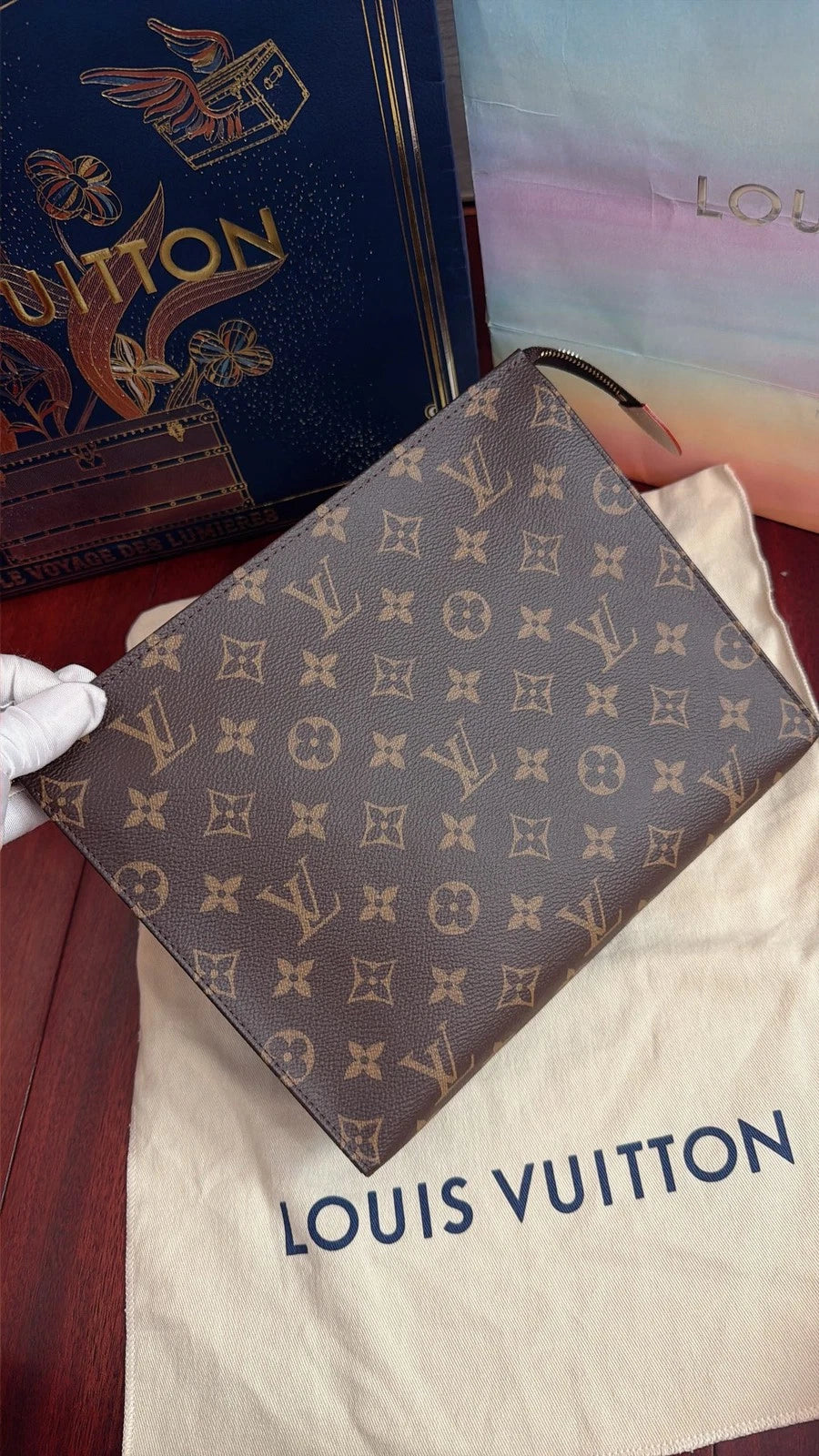 Louis Vuitton Toiletry Pouch Monogram Clutch Brown Gold Unisex Adults Classic