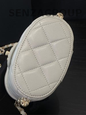Chanel Light Grey Bucket Chain Box Crossbody Bag Gold CC Logo