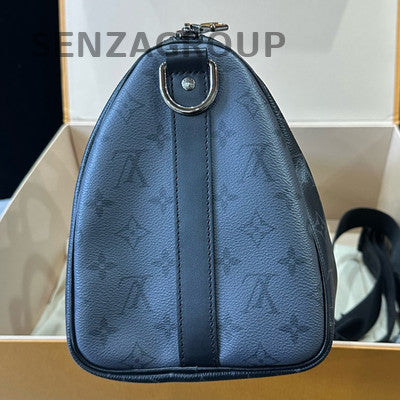 Louis Vuitton Keepall 35 Bandoulière Monogram Black Silver Unisex Travel Bag