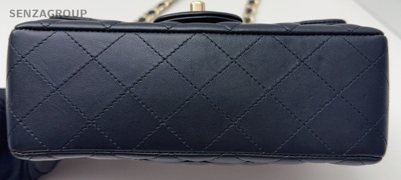 Chanel Classic Flap Lambskin Mini Chain Shoulder Bag Crossbody Black Gold Women