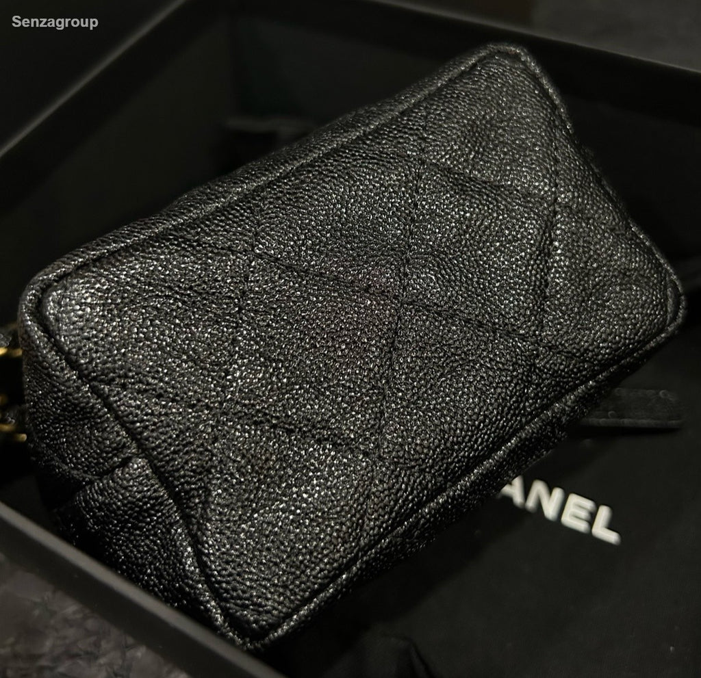 Chanel Diamond Mini Top Handle Chain Crossbody Black Gold Women Classic