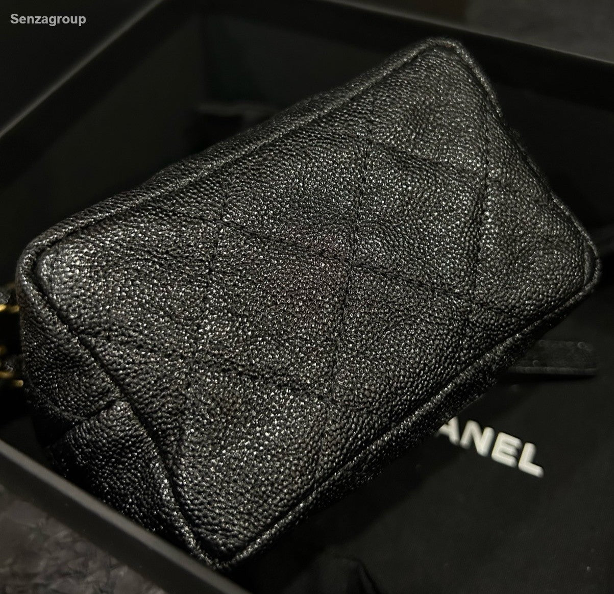 Chanel Diamond Mini Top Handle Chain Crossbody Black Gold Women Classic