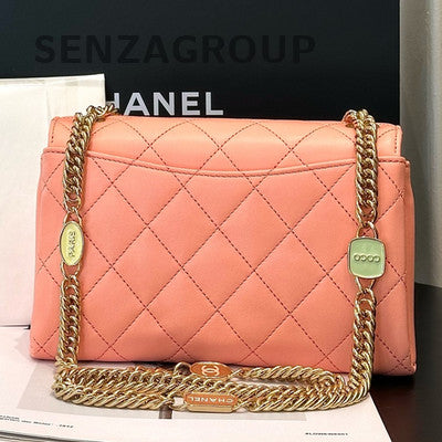 Chanel Gold Coin Logo Chain Shoulder Bag Pink Gold Hardware