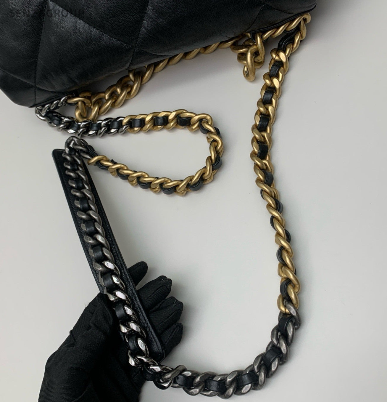 Chanel Diamond GM Chain Top Handle Bag Crossbody Black Gold Women Classic