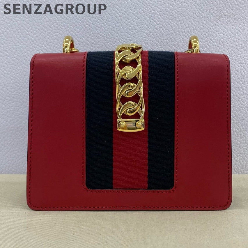 Gucci Sylvie Small Chain Shoulder Bag Red Gold Classic Women's