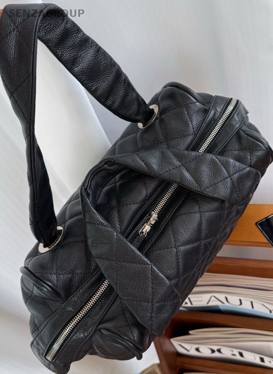 Chanel Caviar Bowling Top Hadle Shoulder Bag Black Women