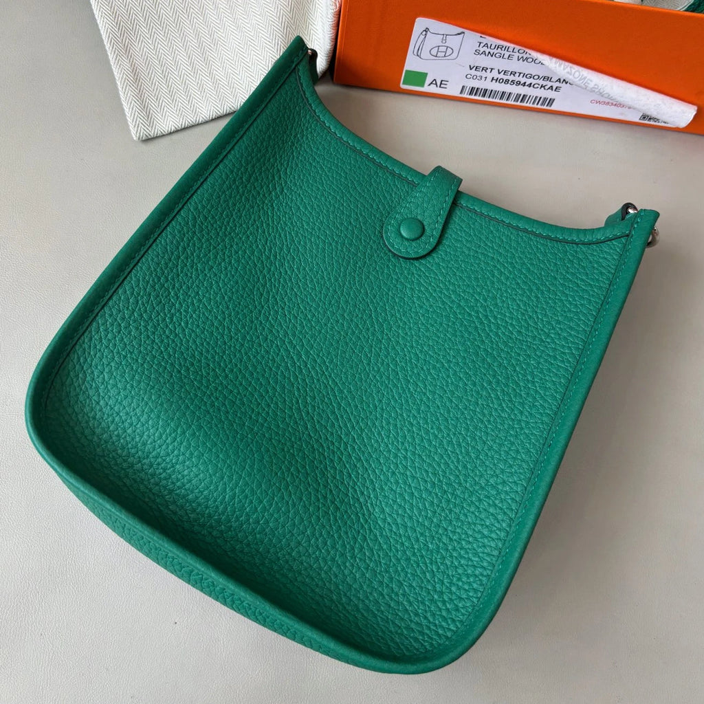 Excellent Hermes Evelyne Mini 2Way Green Shoulder Bag Crossbody Silver Hardware