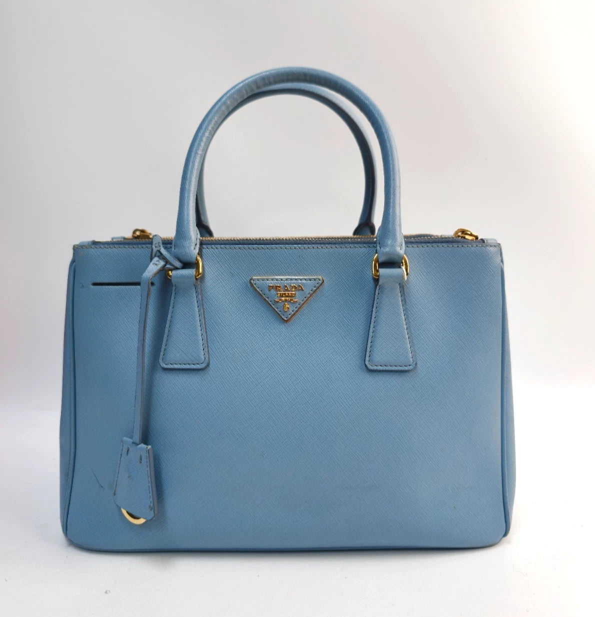 Prada Galleria 2Way Top Handle Bag Crossbody Blue Gold Used Women Classic