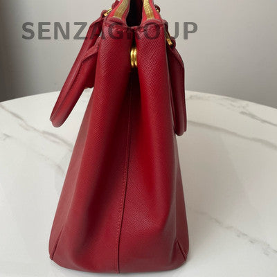 PRADA Saffiano Lux Tote Bag Red Gold Hardware Women's Handbag Shoulder Bag