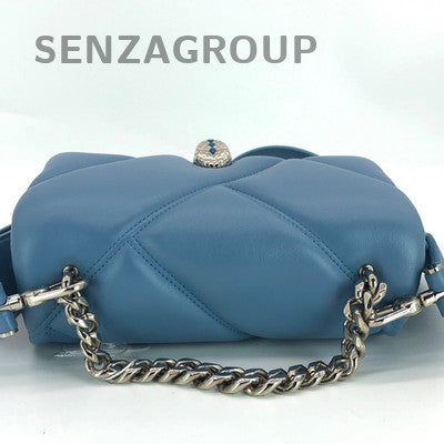 Bvlgari Serpenti Blue Leather Shoulder Bag Silver Clasp Classic Women