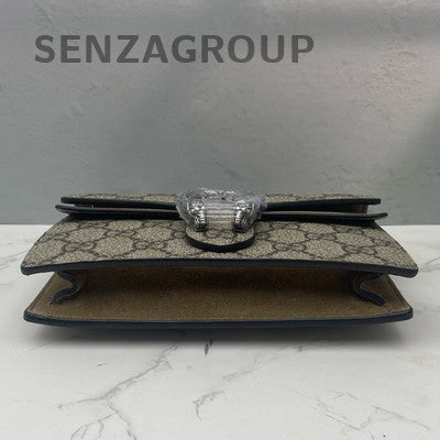 Gucci Dionysus Mini Chain Bag Brown Suede GG Supreme Silver Hardware