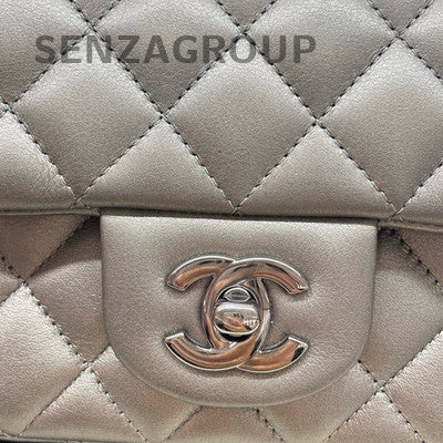 Chanel Classic Flap Mini Silver Quilted Chain Shoulder Bag Women