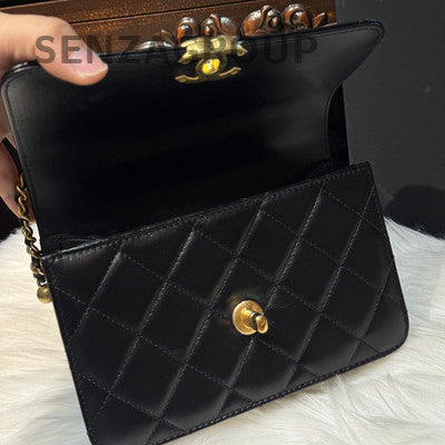 Chanel Black Quilted Lambskin Classic Flap Bag with Gold Chain