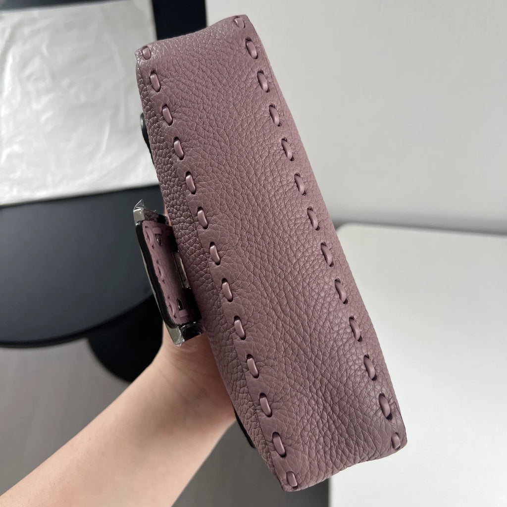 Fendi Baguette Calfskin Purple Top Handle Bag Crossbody Silver Hardware