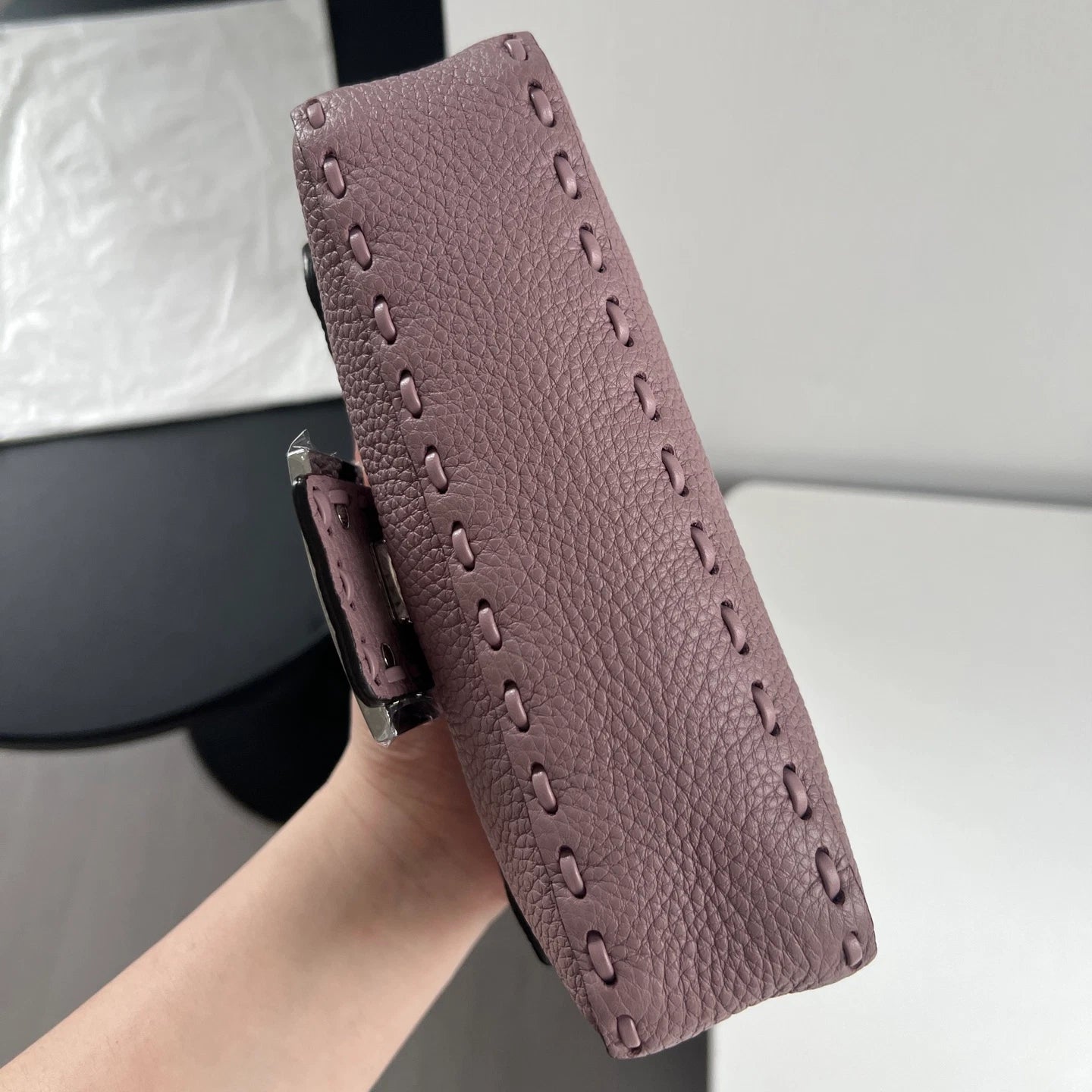 Fendi Baguette Calfskin Purple Top Handle Bag Crossbody Silver Hardware