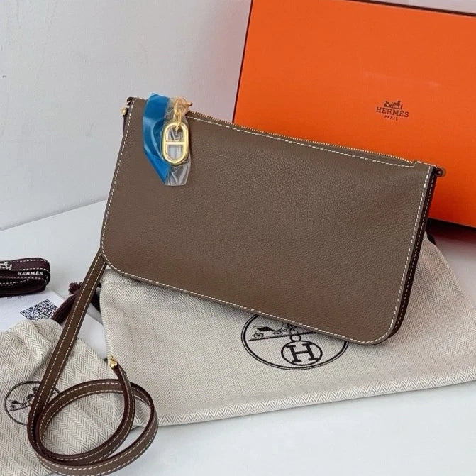 Excellent Hermes Zipengo To GO 2Way Handbag Shoulder Bag Gray Gold Hardware