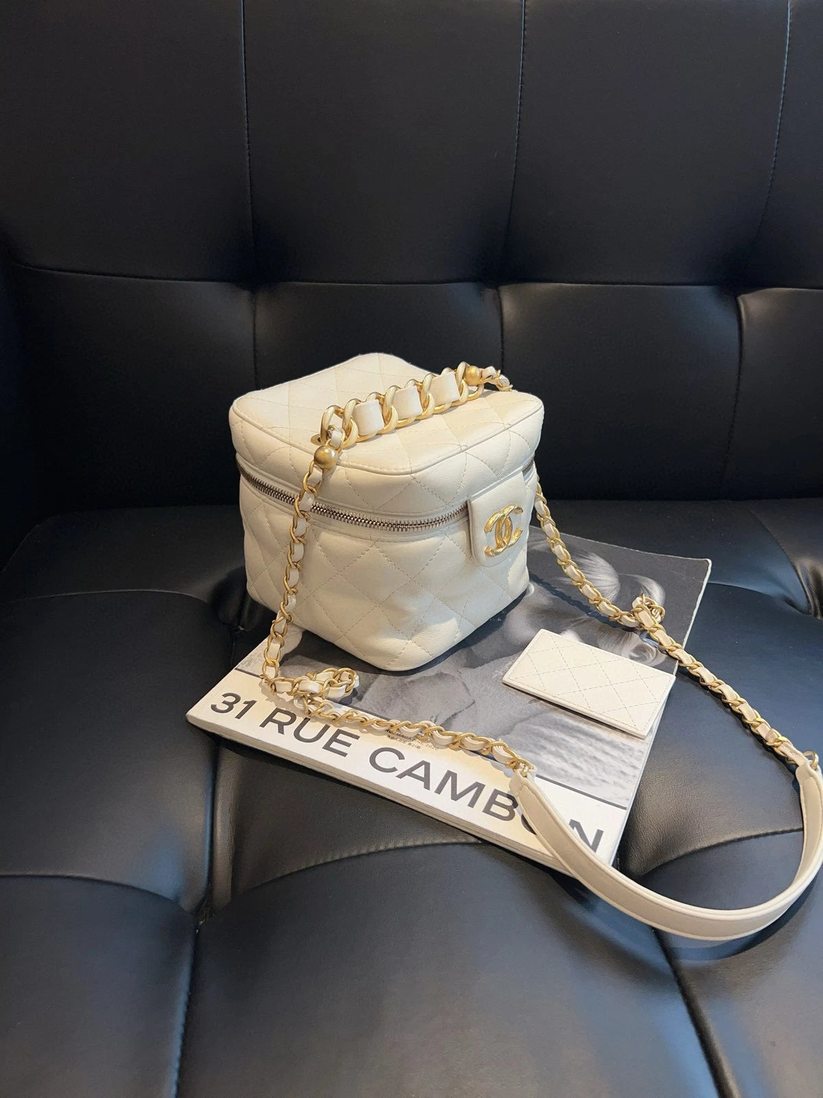 CHANEL White Top Handle Box Bag Crossbody For Women