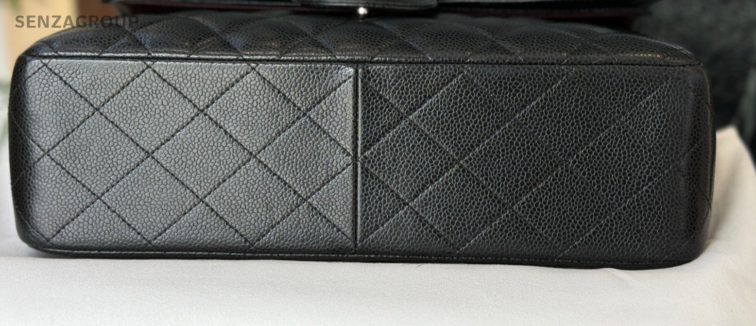 Chanel Classic Flap Jumbo Calfskin Chain Shoulder Bag Black Silver Women