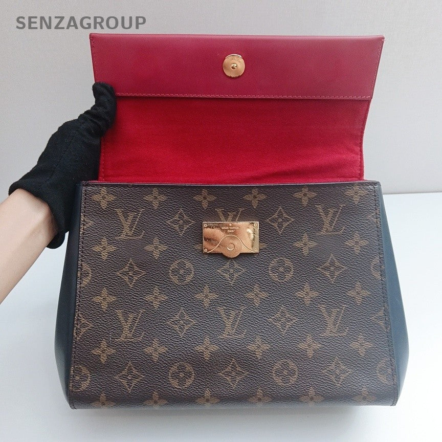 Louis Vuitton Cluny BB Top Handle Bag Crossbody Brown Red Gold Women Classic