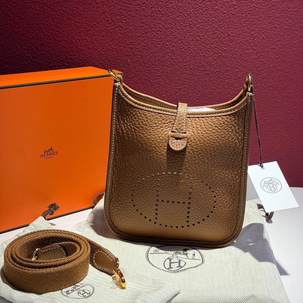 Hermes Evelyne Mini Brown TC Leather Shoulder Crossbody Bag For Women