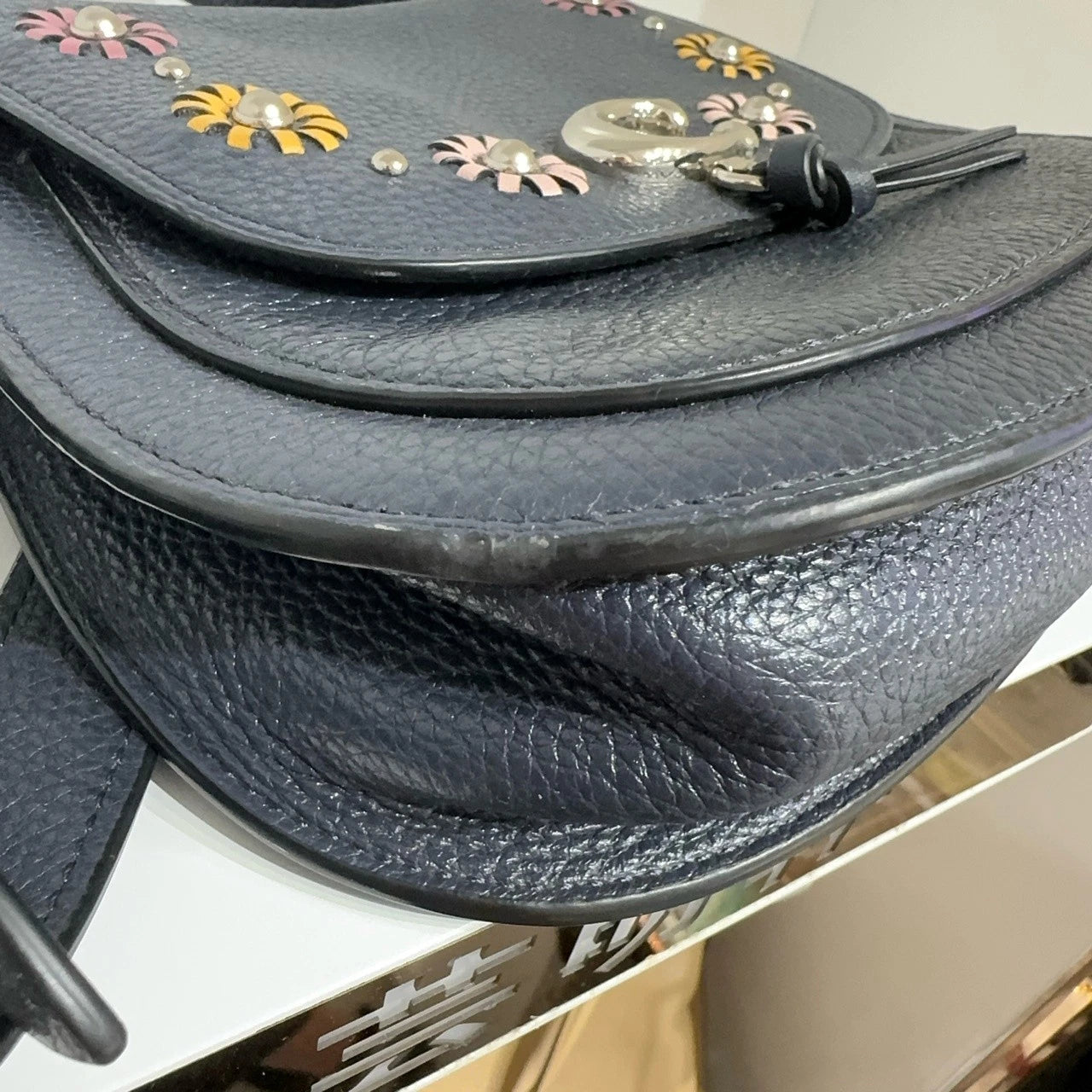 Coach Navy Leather Saddle Shoulder Crossbody Bag For Women