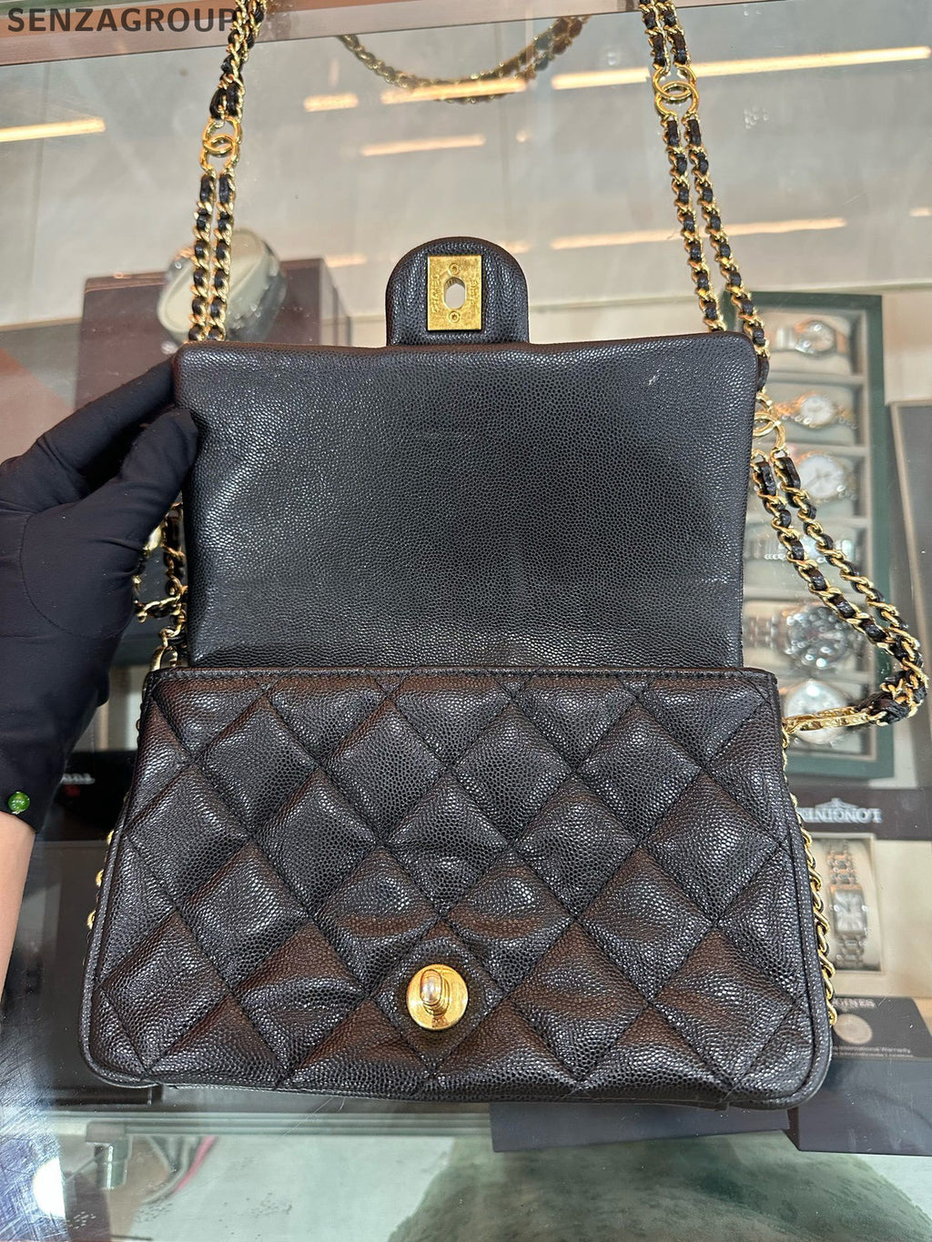 Chanel Quilted Black Square Mini Flap Bag with Gold Hardware