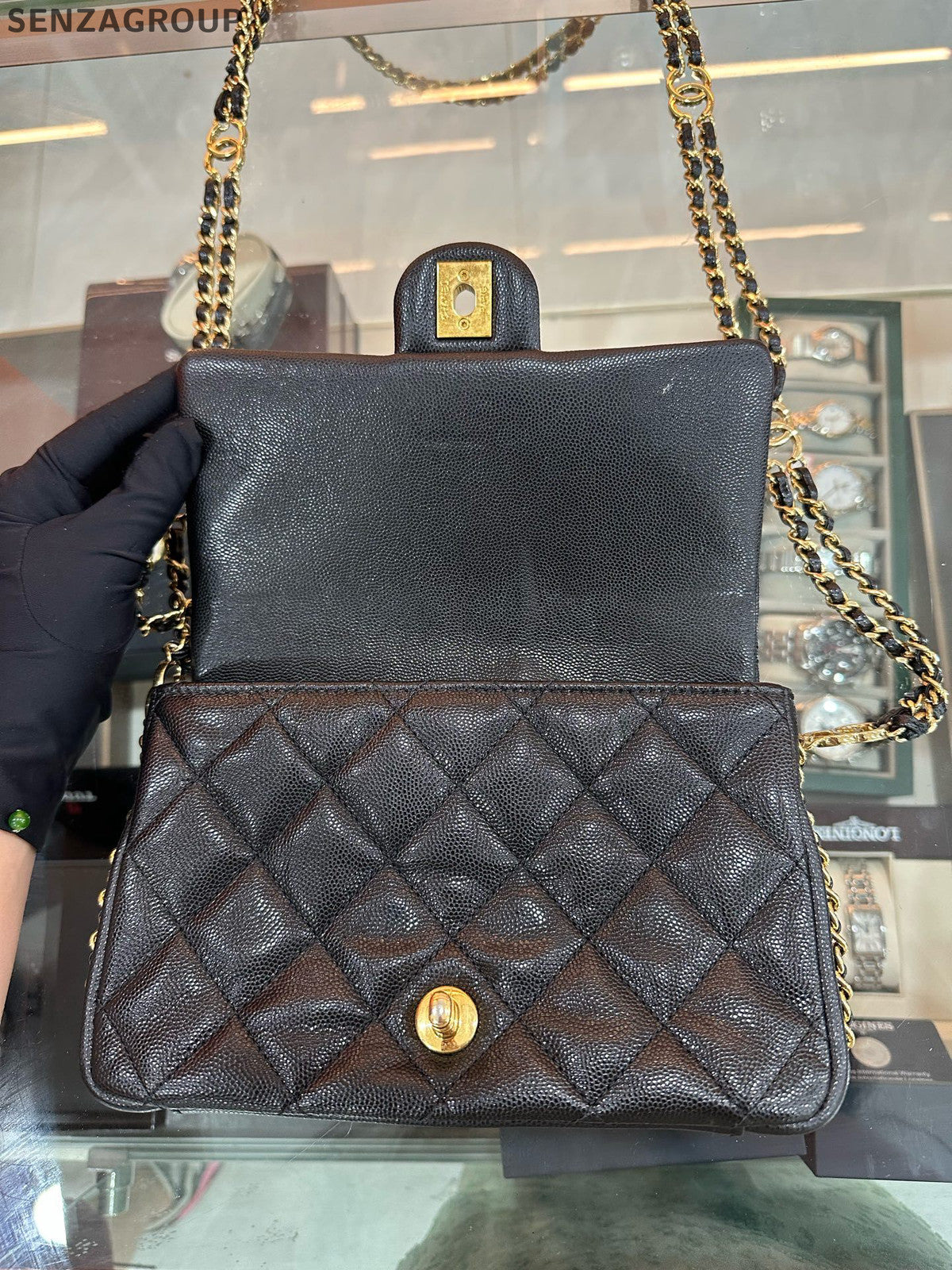 Chanel Quilted Black Square Mini Flap Bag with Gold Hardware