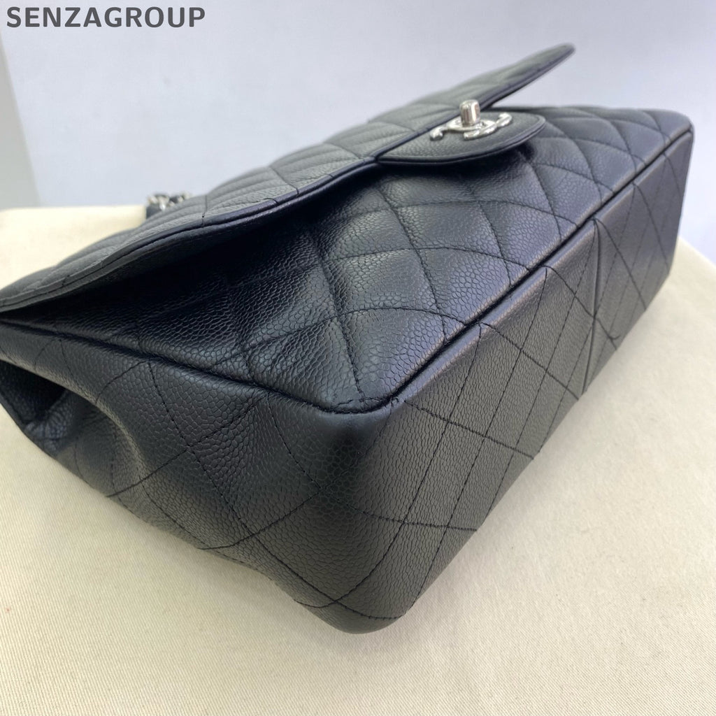 Chanel Classic Flap Jumbo Black Silver Calfskin Chain Shoulder Crossbody Bag