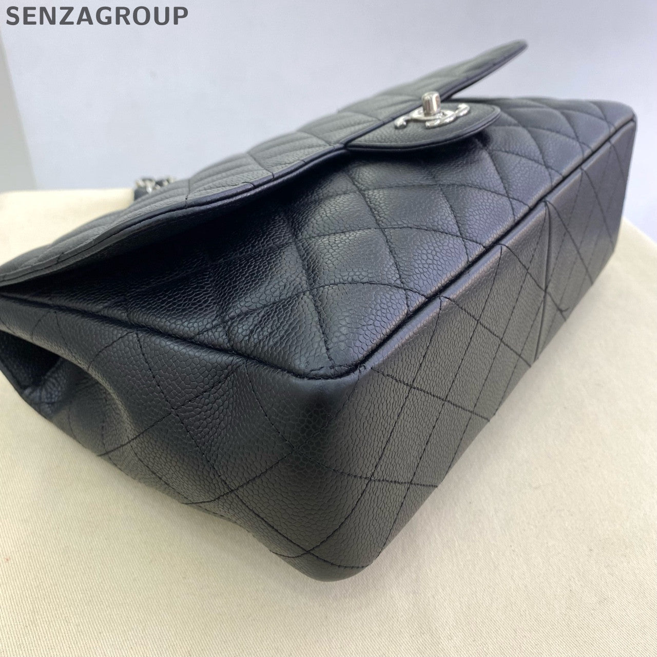 Chanel Classic Flap Jumbo Black Silver Calfskin Chain Shoulder Crossbody Bag