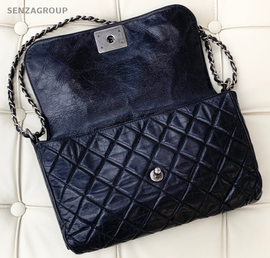 Chanel Leboy Calfskin Chain Shoulder Bag Black Silver Diamond Women Classic