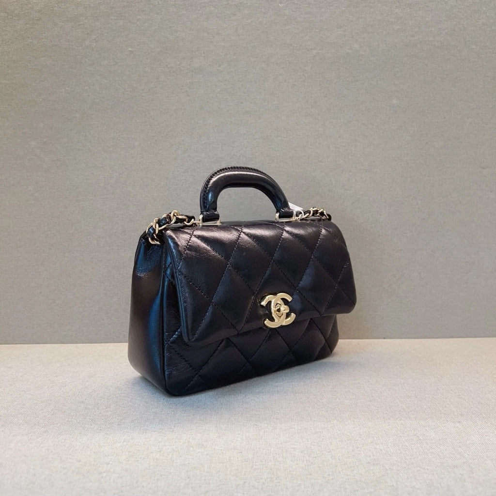 CHANEL Black Leather Handle Crossbody Bag For Women