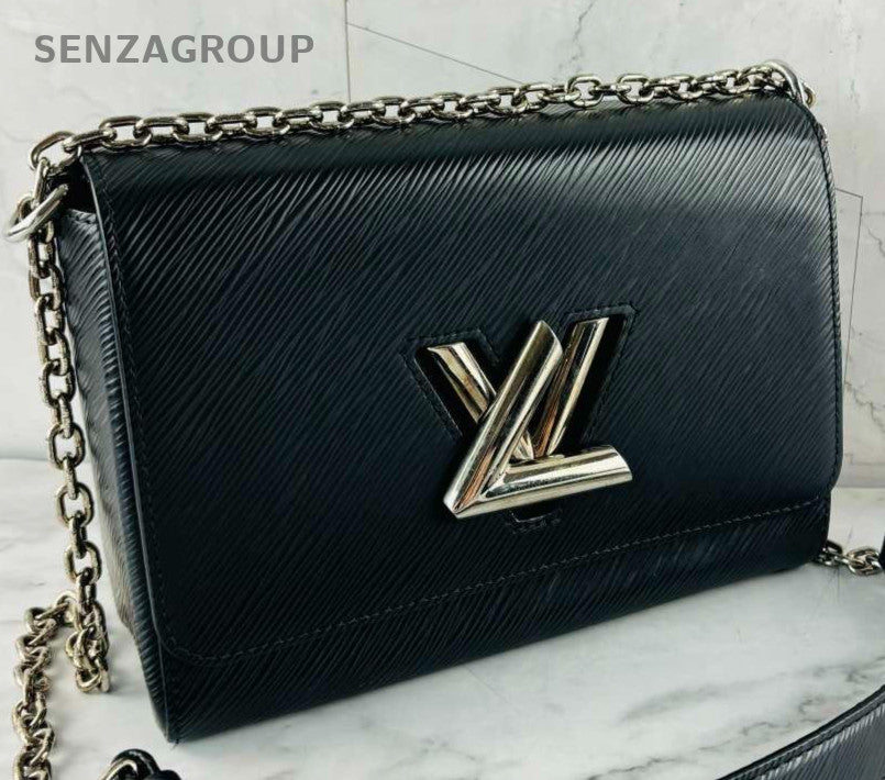 Louis Vuitton Twist MM Epi Chain Crossbody Shoulder Bag Black Silver Women