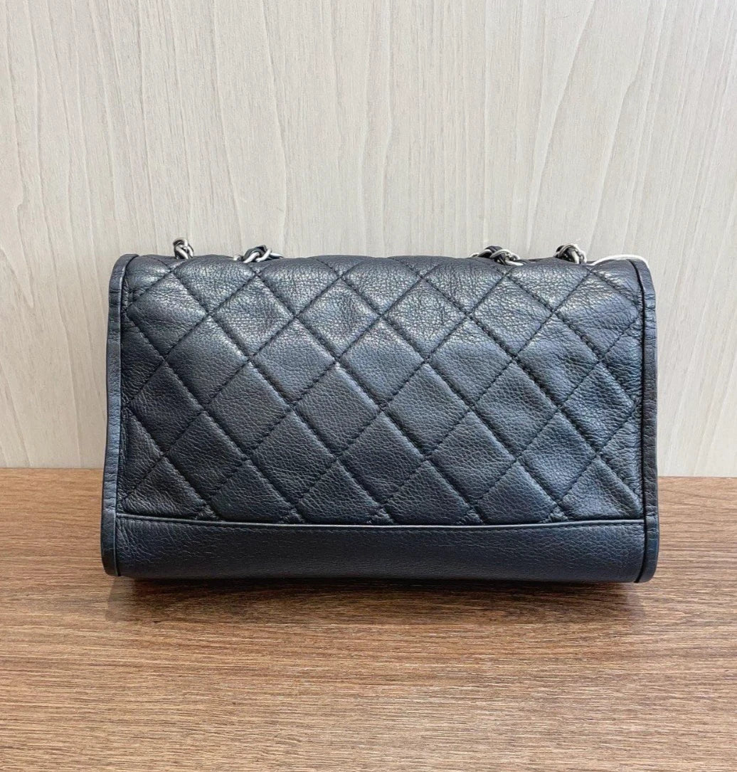 Chanel Classic Flap Diamond Black Shoulder Bag Turn Lock Women Fashion