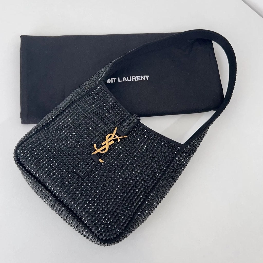 Excellent Saint Laurent Le57 Hobo Mini Bag Black Crystals Gold Hardware